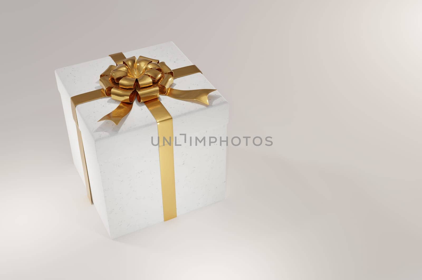 3D Illustration, Realistic White Gift Boxes with Gold Ribbon Gift Bow  on  white Background . Concept Christmas Decoration and happy new year