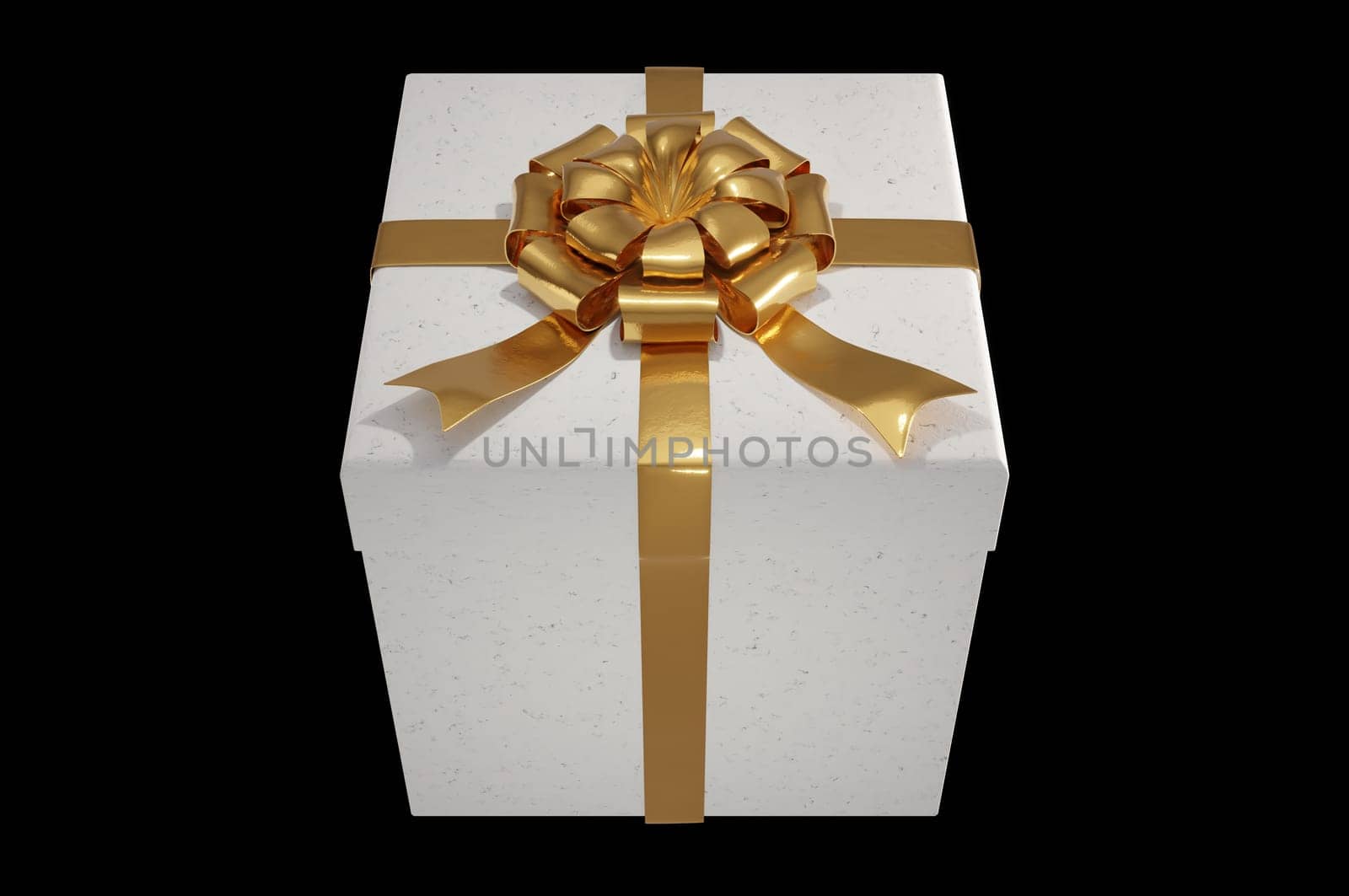 3D Illustration, Realistic White Gift Boxes with Gold Ribbon Gift Bow  on  black Background . Concept Christmas Decoration and happy new year