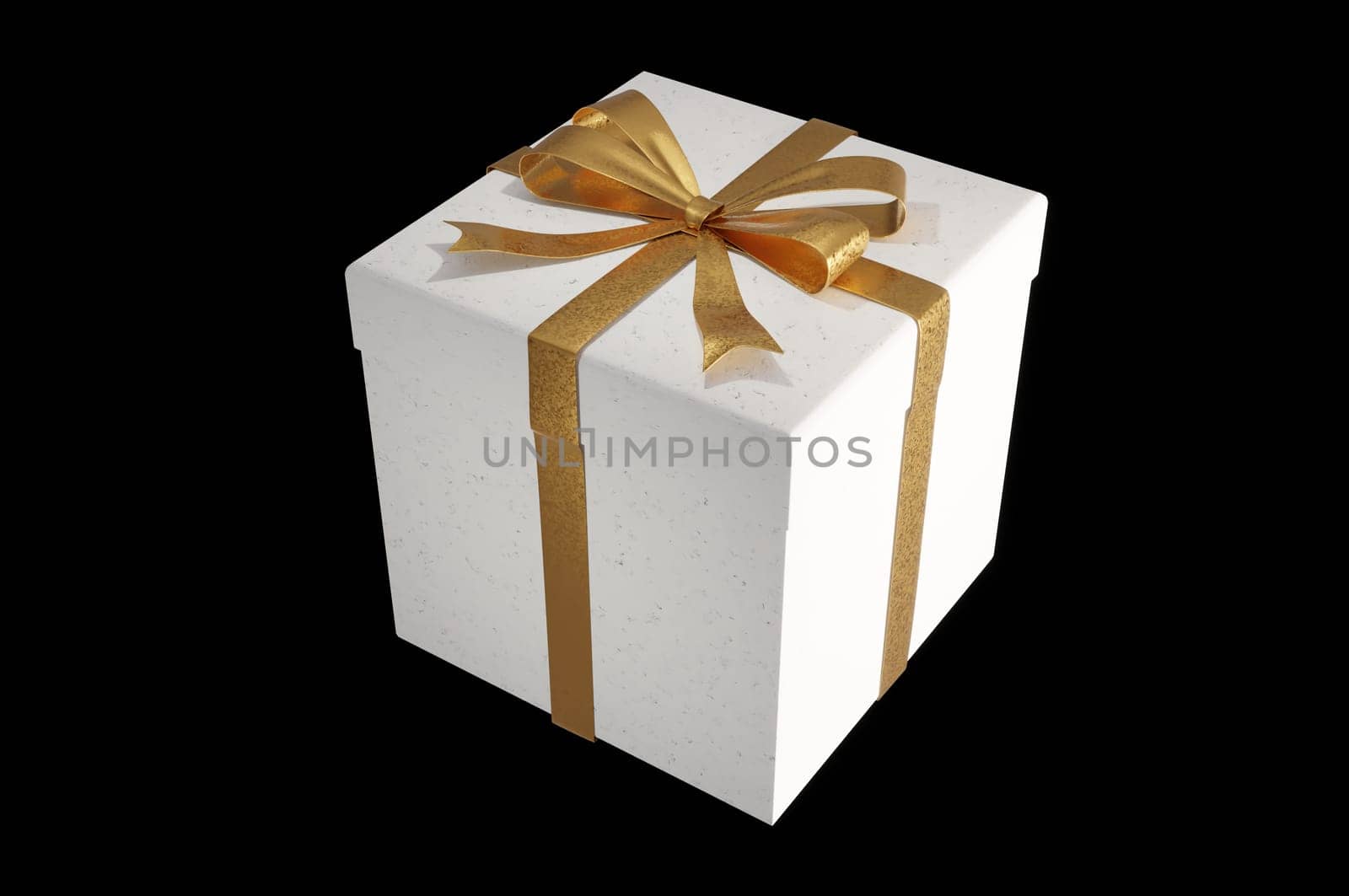 3D Illustration, Realistic White Gift Boxes with Gold Ribbon Gift Bow  on  black Background . Concept Christmas Decoration and happy new year