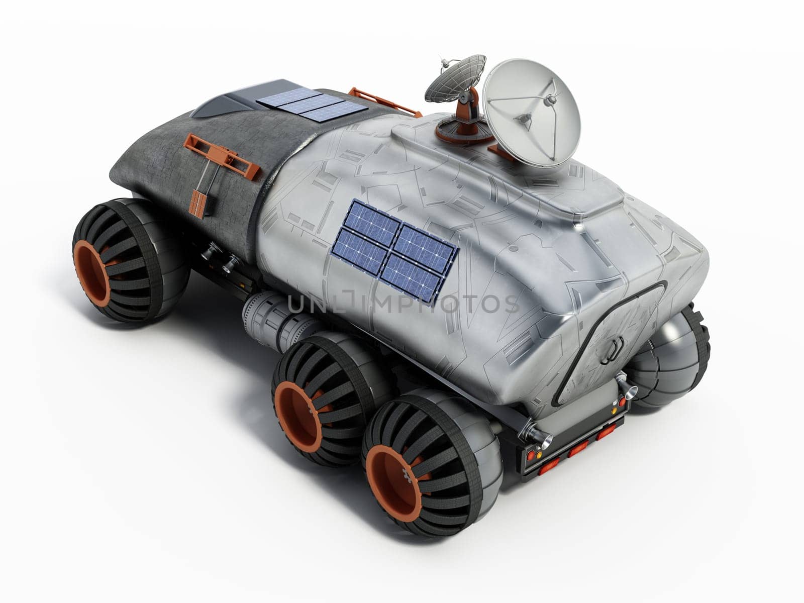 Sci-fi rover isolated on white background. 3D illustration.