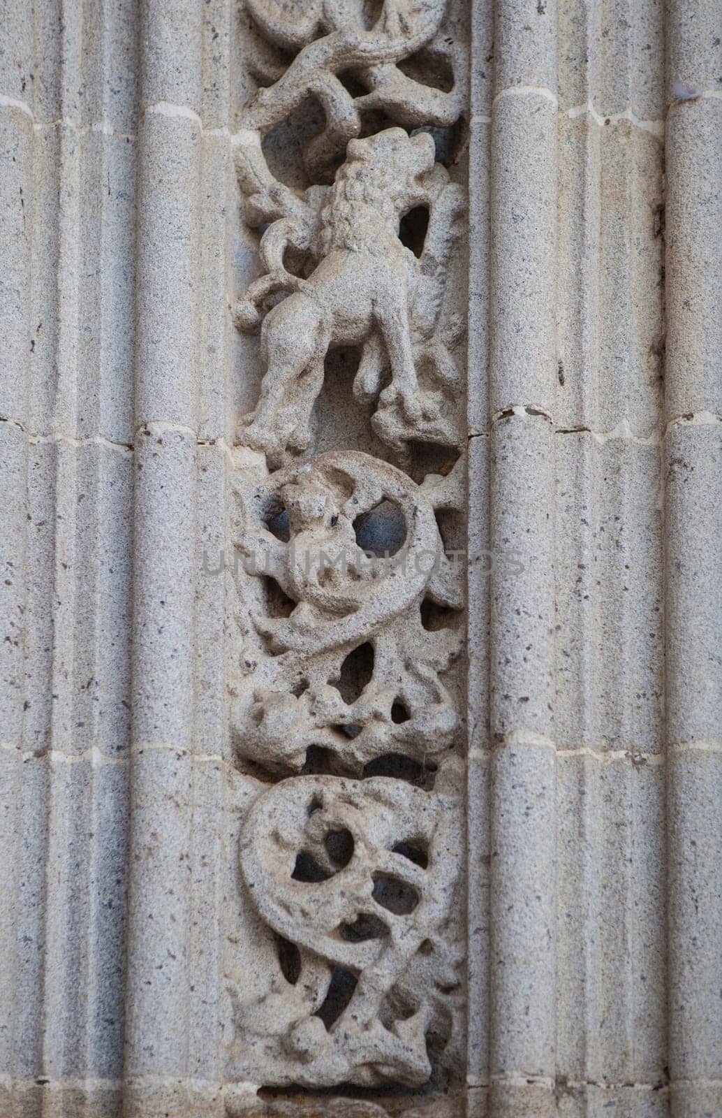 Coria Cathedral of Our Lady of Assumption, Caceres, Spain. Animals motifs decoration on doorway