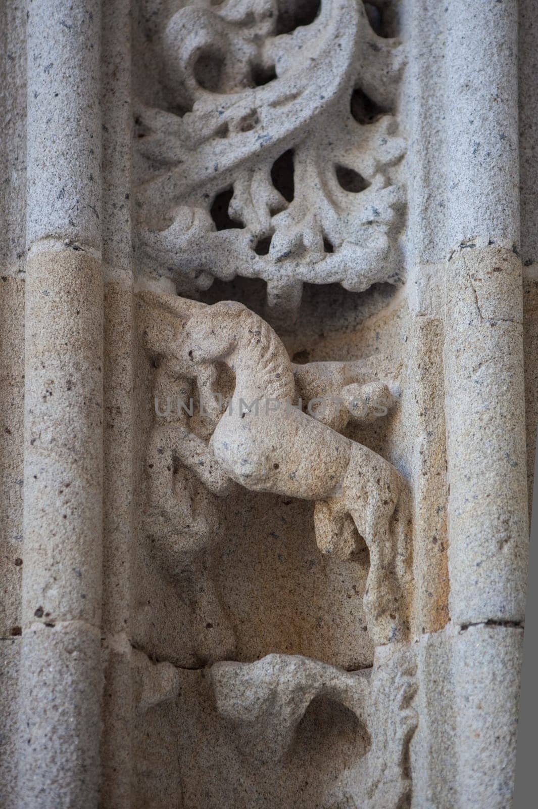 Coria Cathedral of Our Lady of Assumption, Caceres, Spain. Animals motifs decoration on doorway