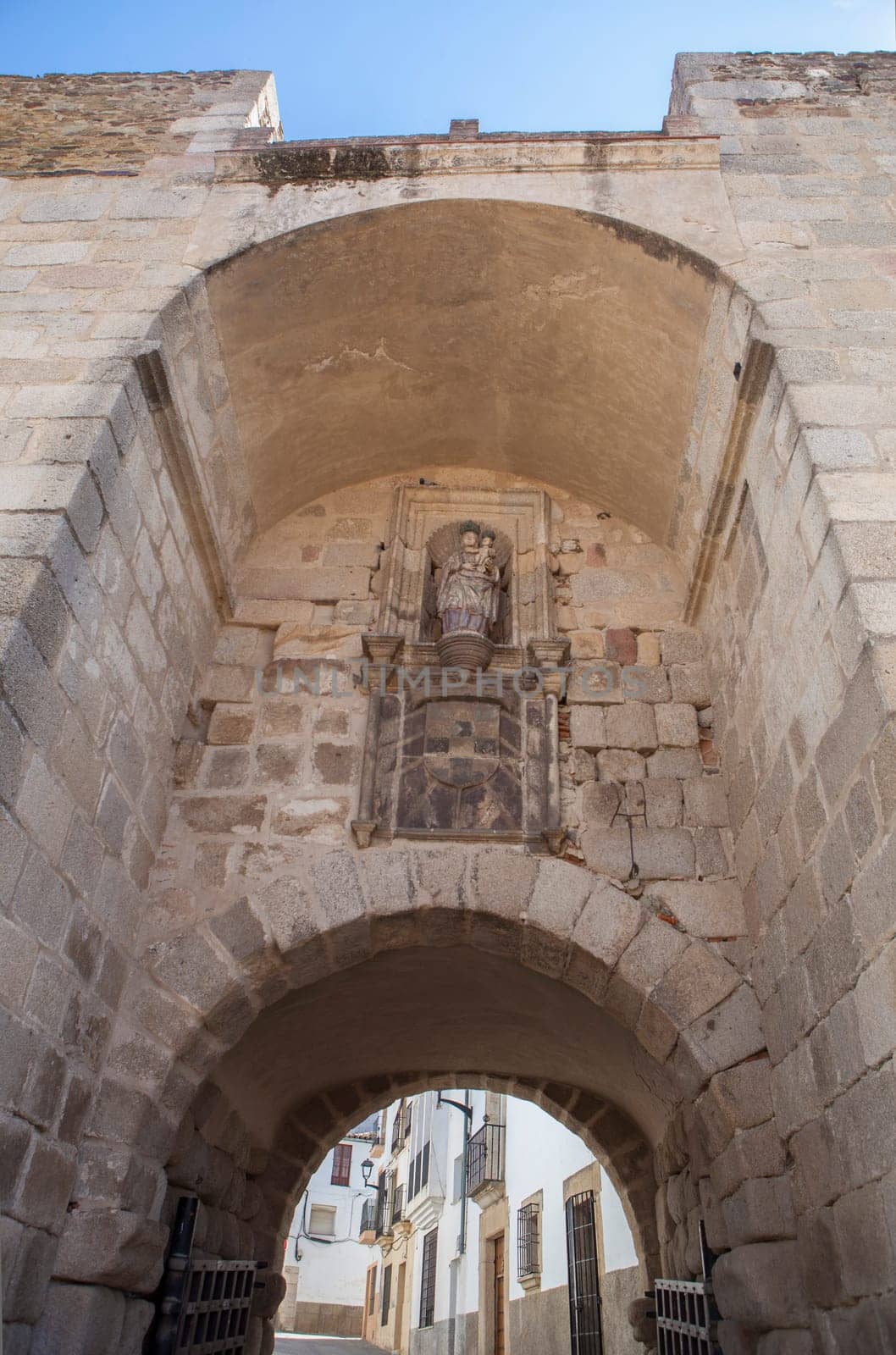 Virgen de la Guia Gate. View from outer city. Access to Coria wall enclosure. Caceres, Extremadura, Spain