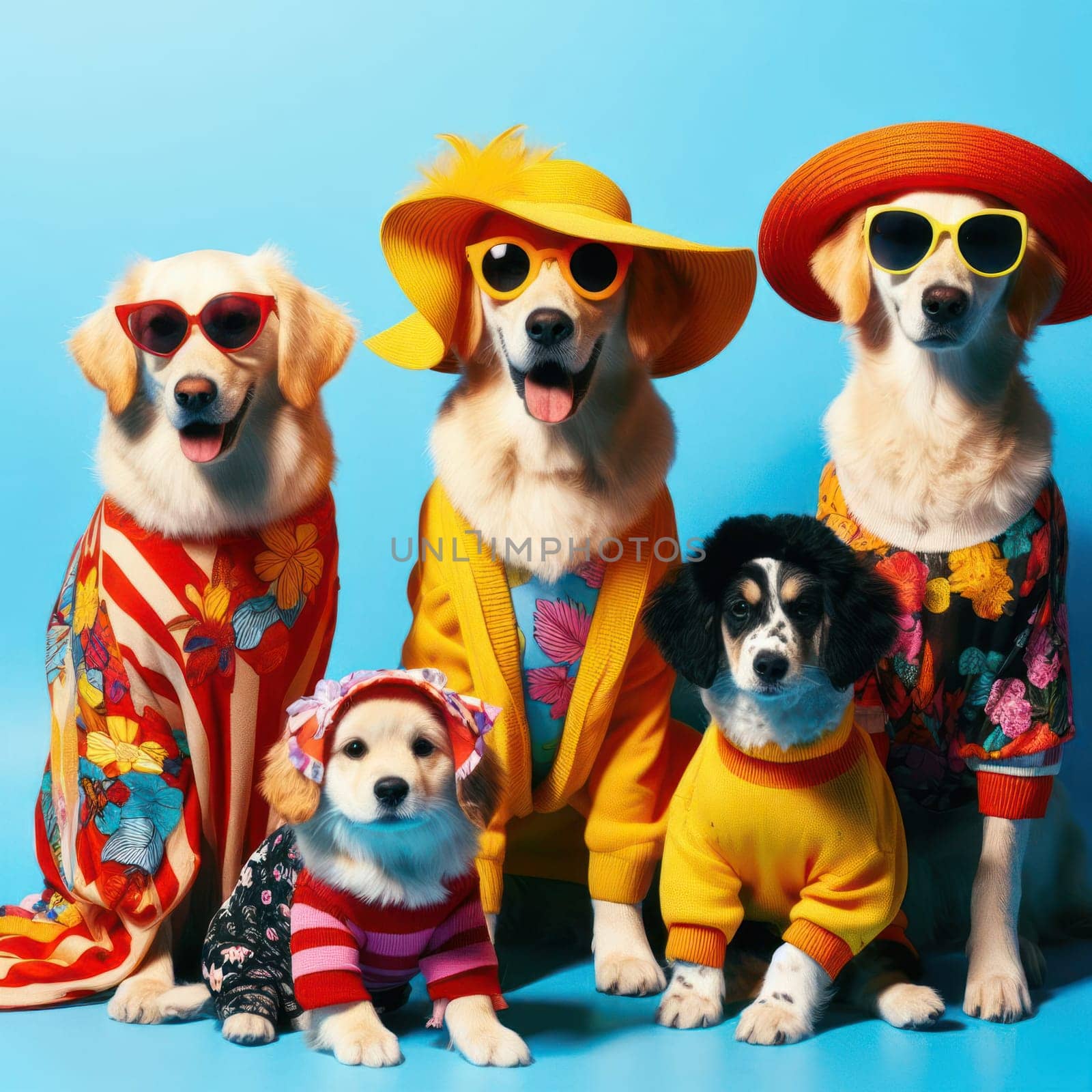 studio style shot of dogs fashionably dressed dogs ready to go out for poster or advertisement generative ai