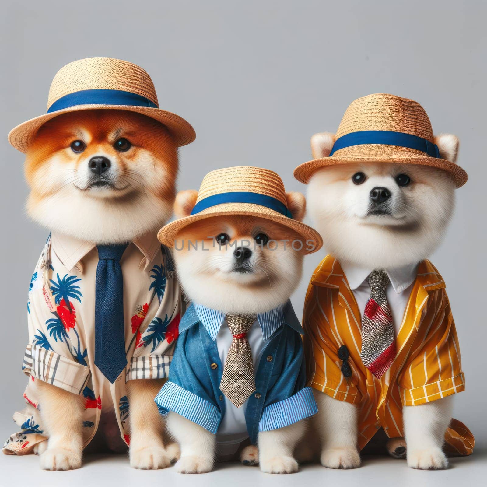 studio style shot of dogs fashionably dressed dogs ready to go out for poster or advertisement generative ai