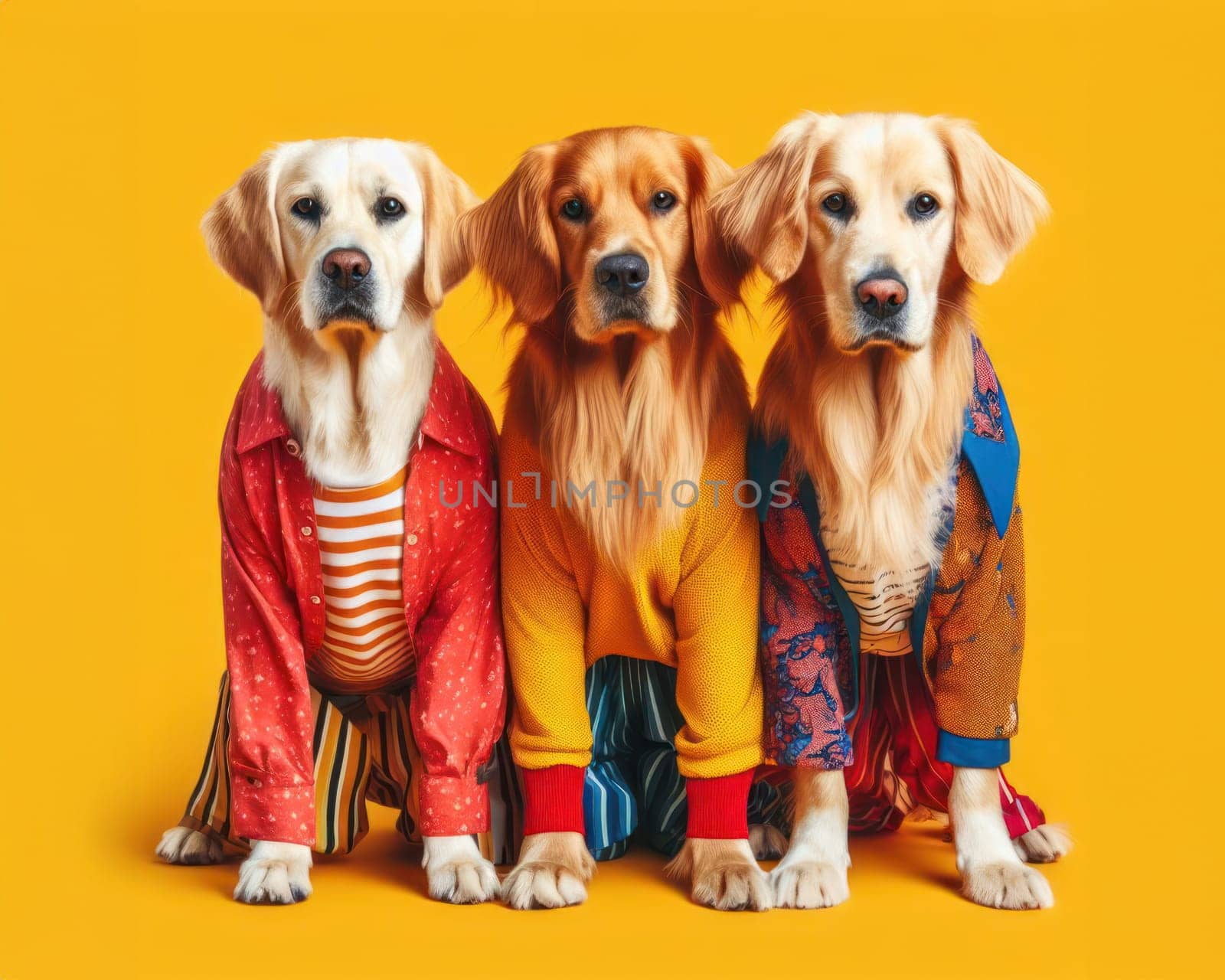 studio style shot of dogs fashionably dressed dogs ready to go out for poster or advertisement generative ai