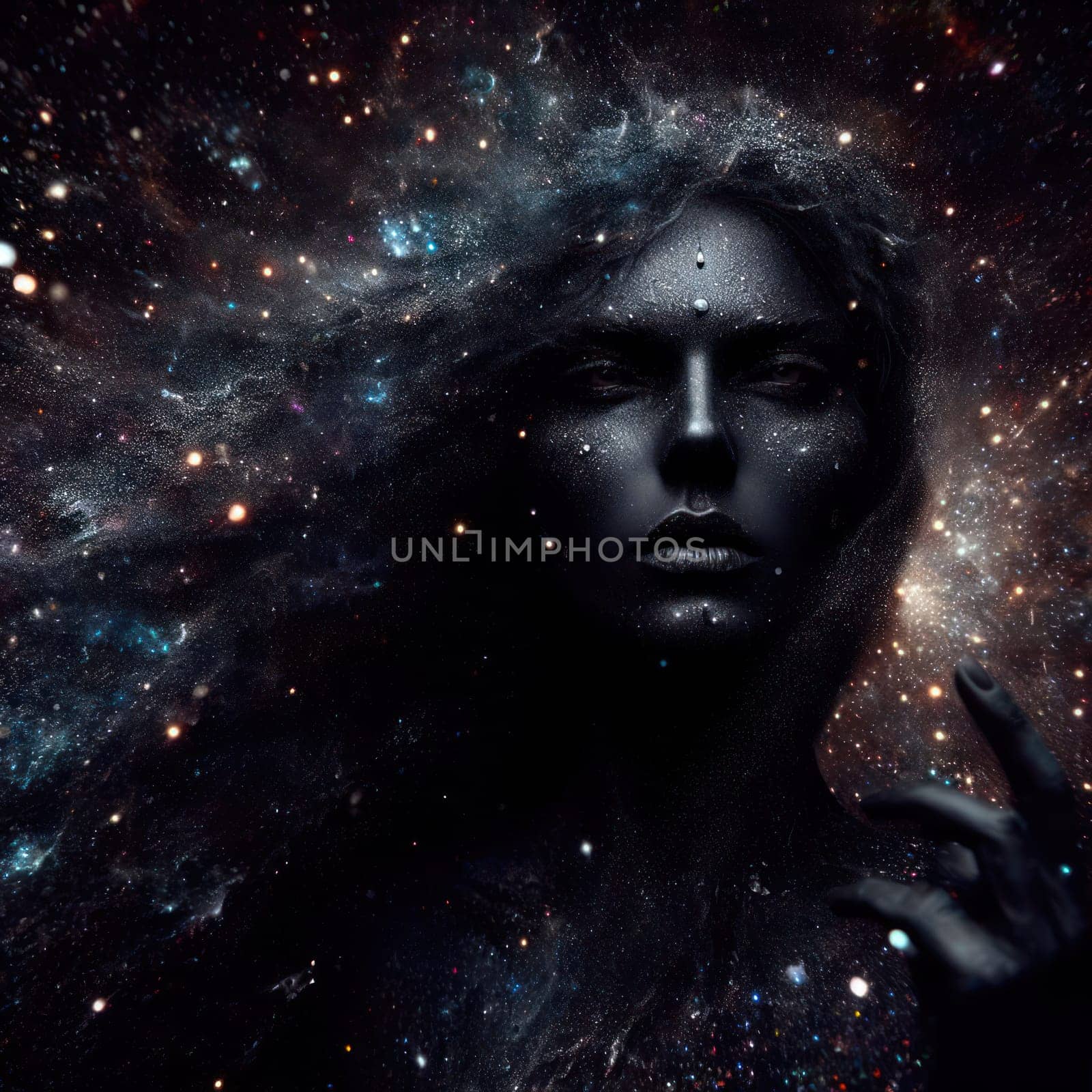 beautiful glittering and sparkling goddess of the night or space generative ai