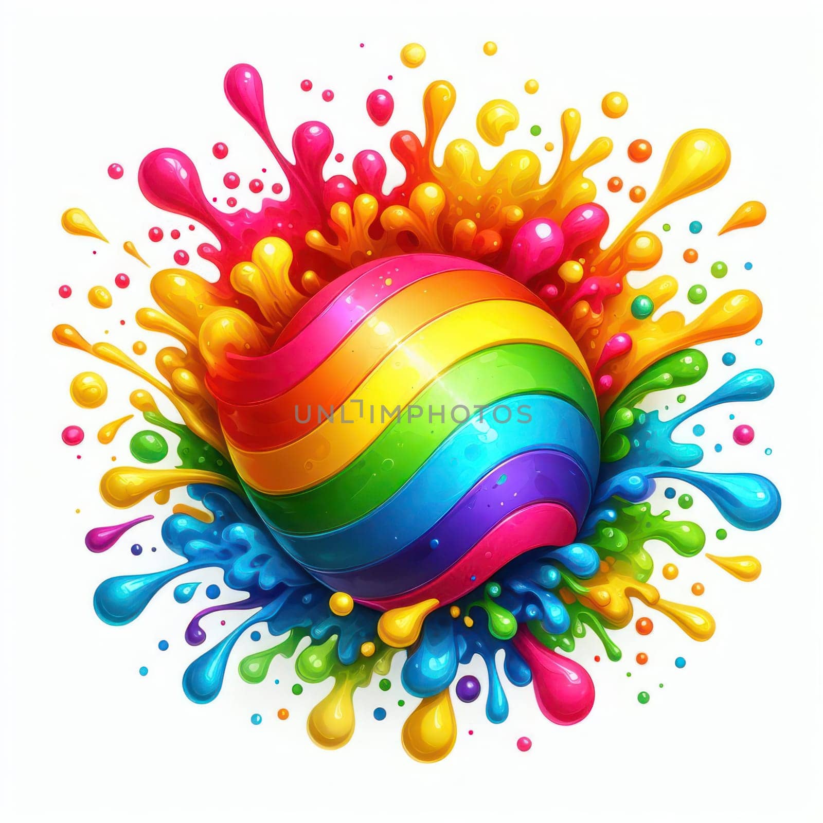 illustration of rainbow paint splash and swirl on white background generative ai