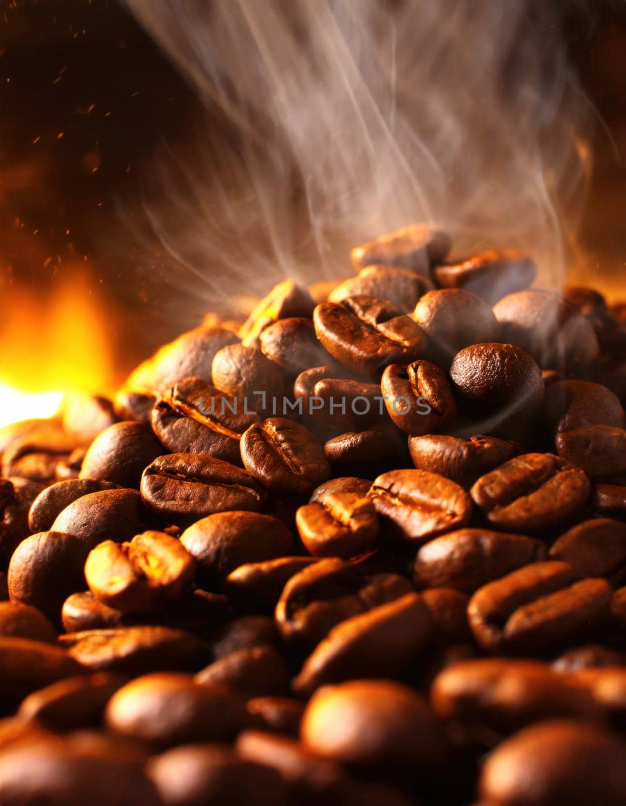 fresh aromatic coffee beans being roasted generative ai