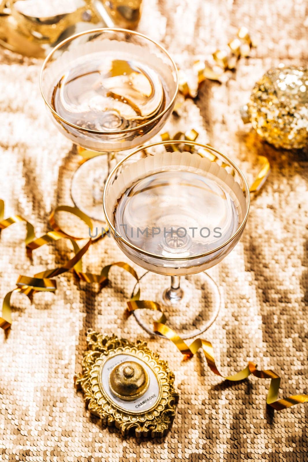 Christmas And New Year Holiday Table Setting with Champagne.