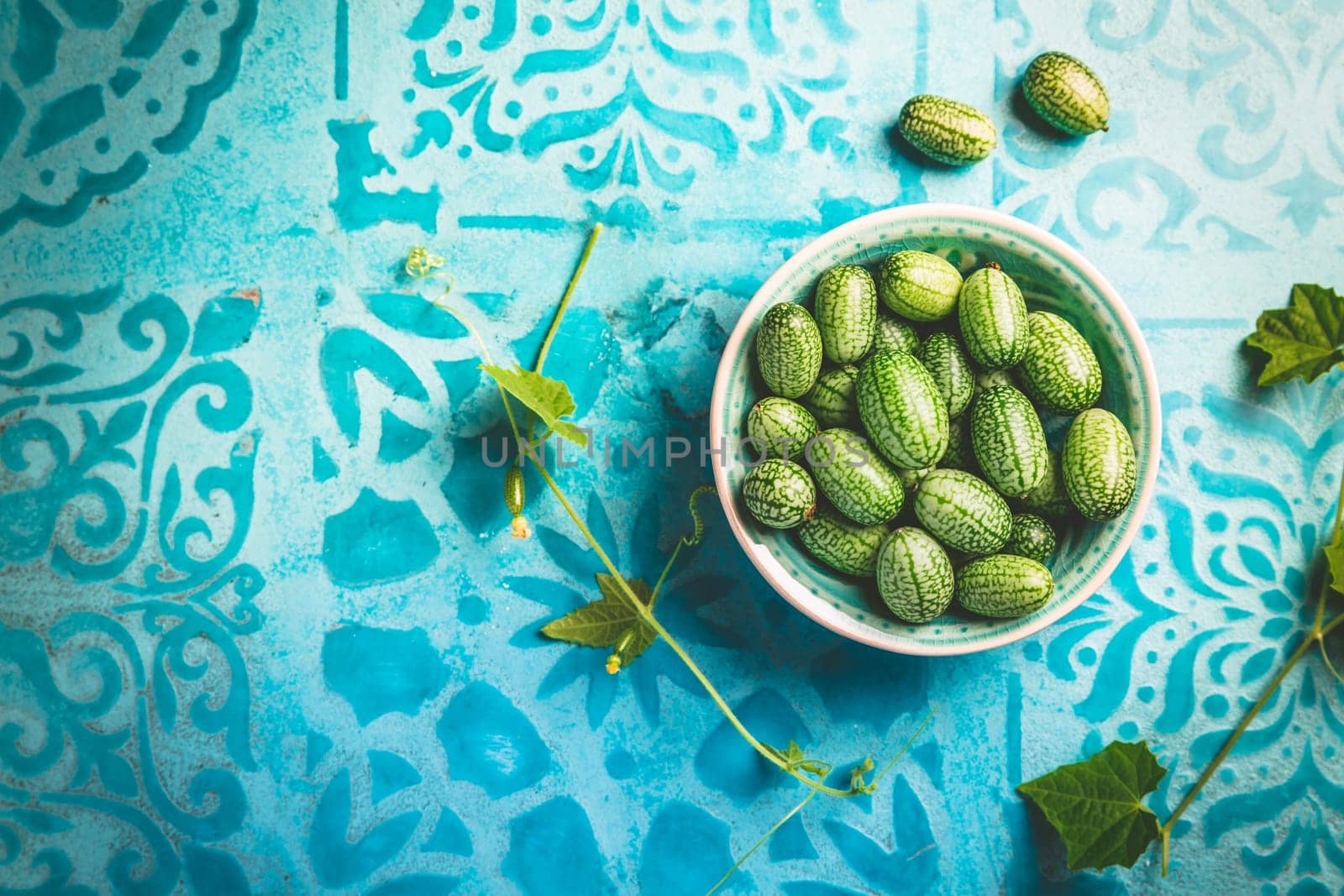 Cucamelon (Melothria scabra) - Mexican sour cucumber, pepquinos. Edible vegetables with high level of potassium and Vitamin C