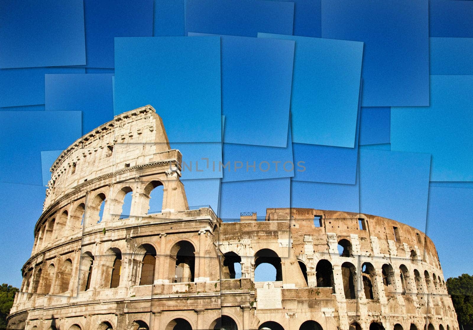 Italy, Rome - Roman Colosseum with blue sky, the most famus Italian landmark