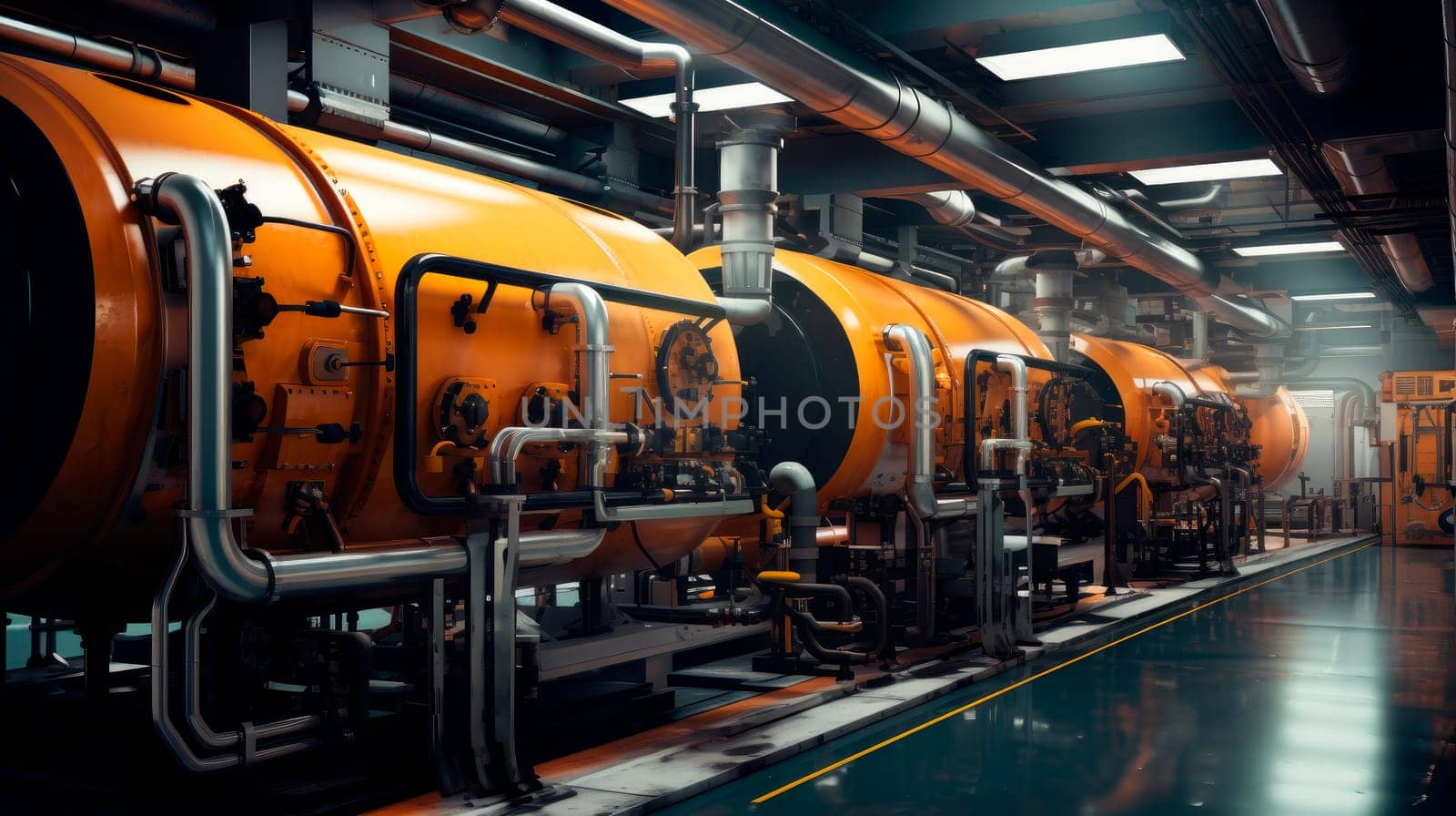 A modern industrial boiler, industrial building interior. AI generated