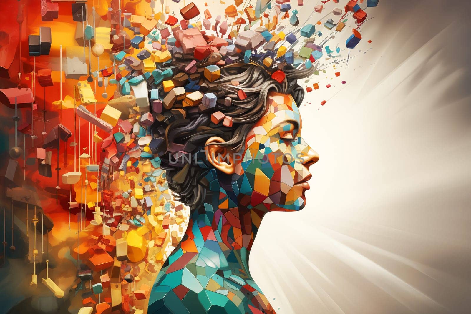 ASD autism spectrum disorder, deficits in social communication and interaction, adult mind with colorful jigsaw or puzzle pieces