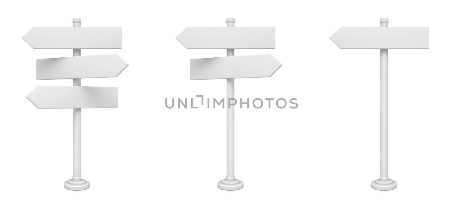 White blank signpost arrows 3D rendering illustration isolated on white background