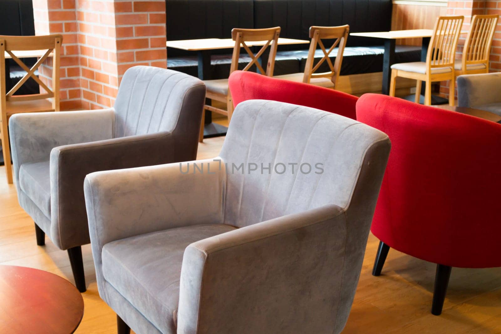 Vintage retro cafe with red decoration, stock photo