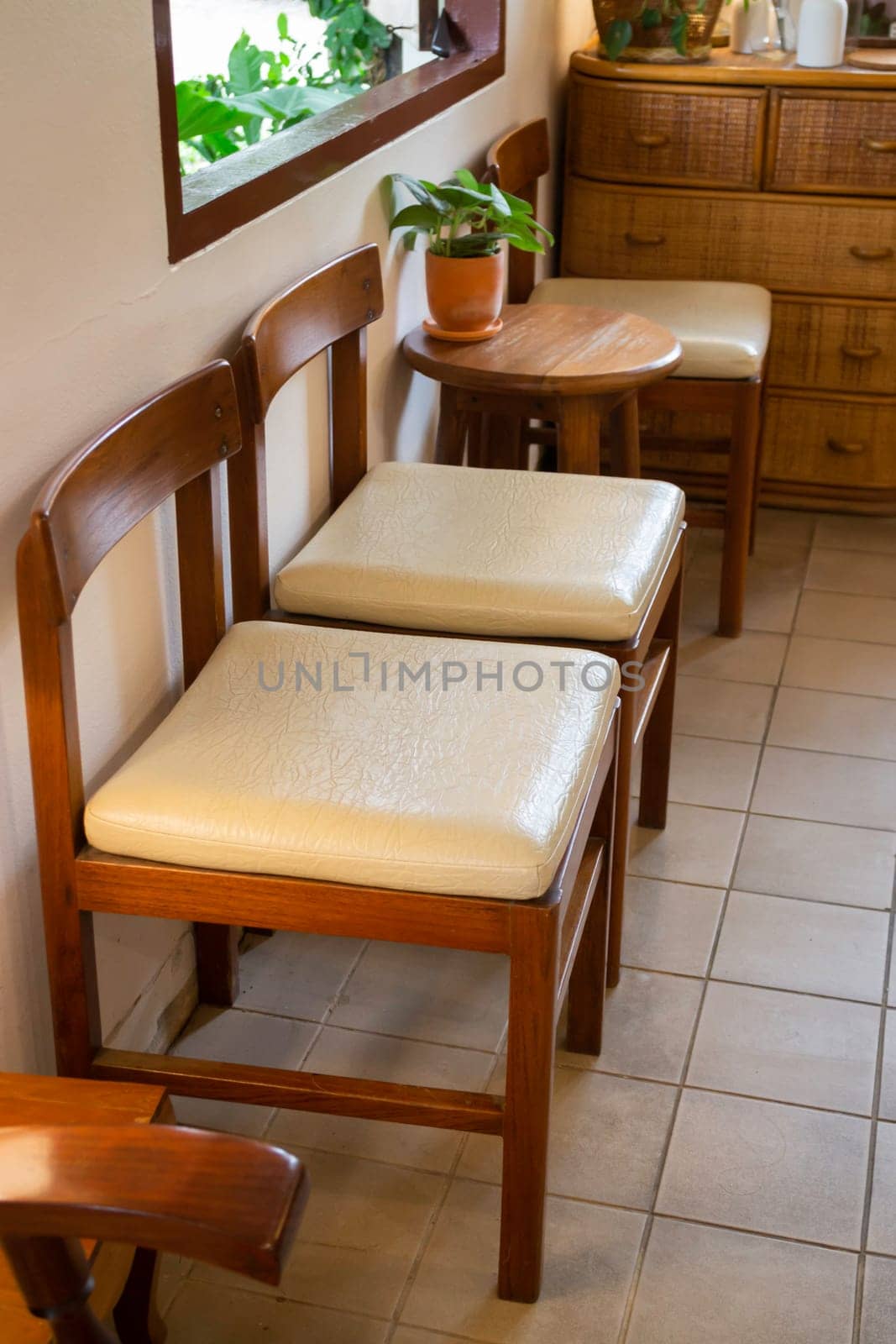 Interior of cozy coffee shop atmosphere, stock photo