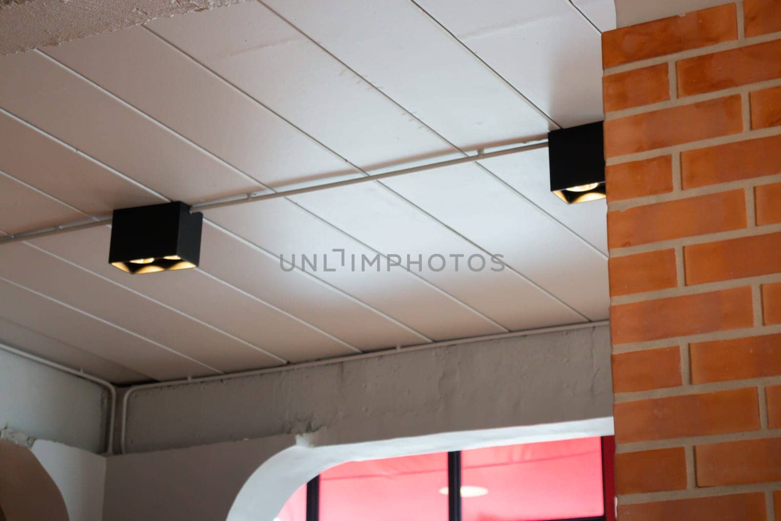 Vintage retro cafe with red decoration, stock photo