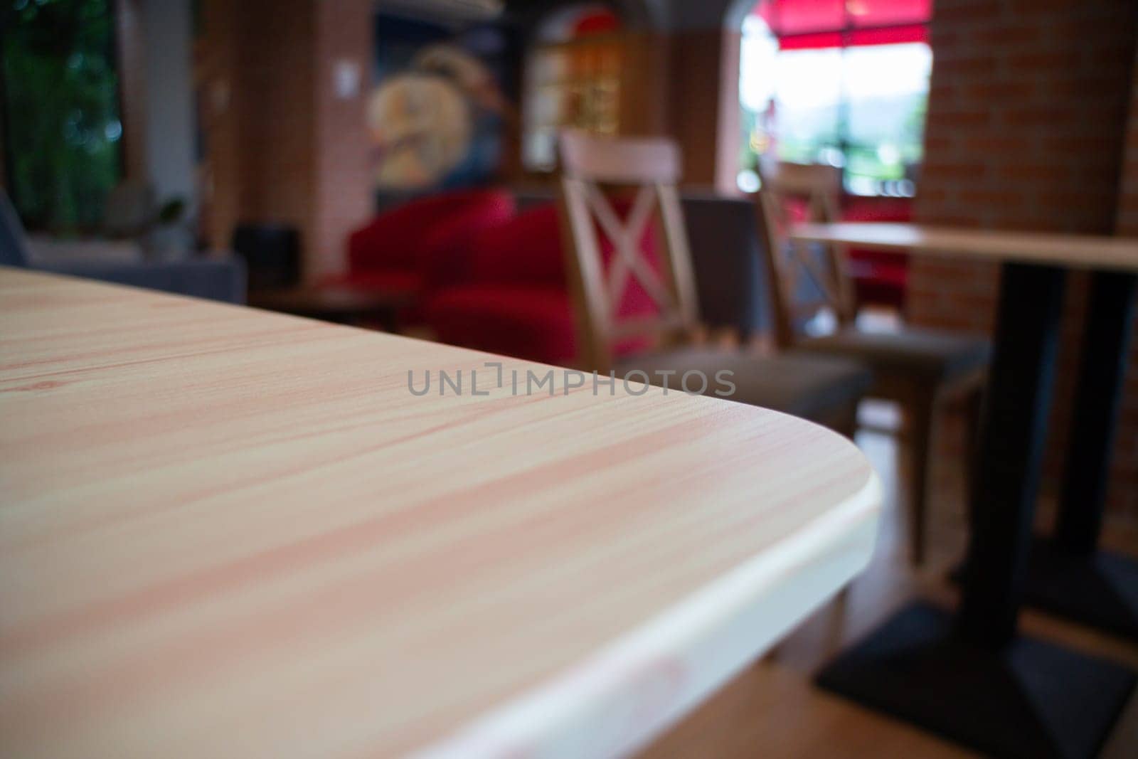 Vintage retro cafe with red decoration, stock photo