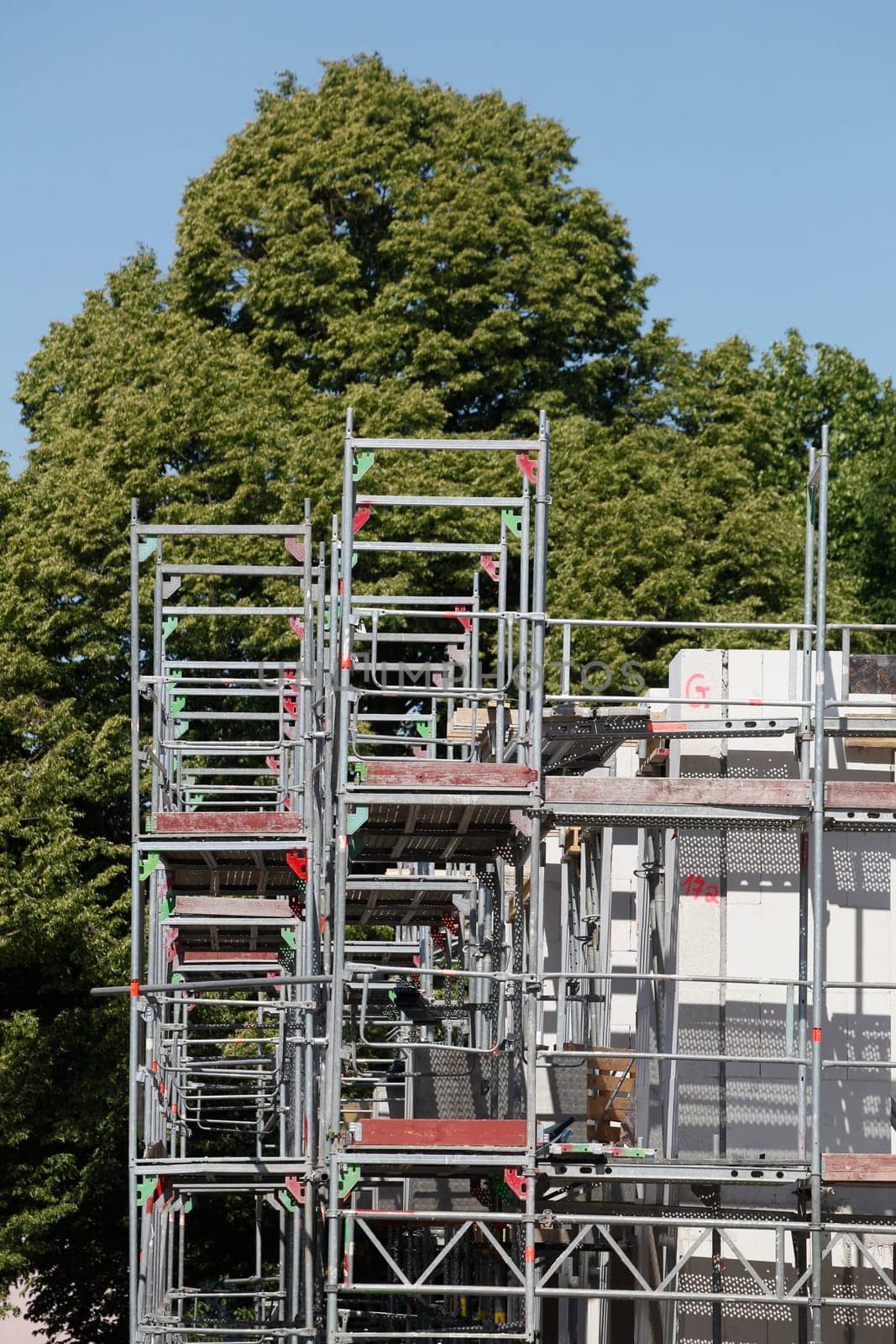 Scaffolding, Construction Site, Shell, Modern White Residential Building, Germany