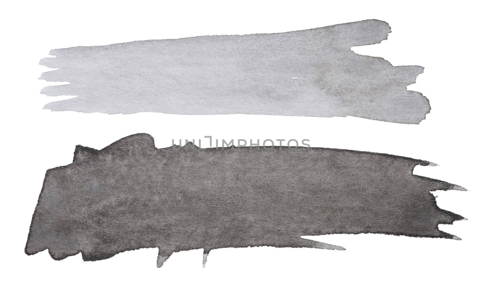 Watercolor brush stroke of black and gray paint on a white isolated background