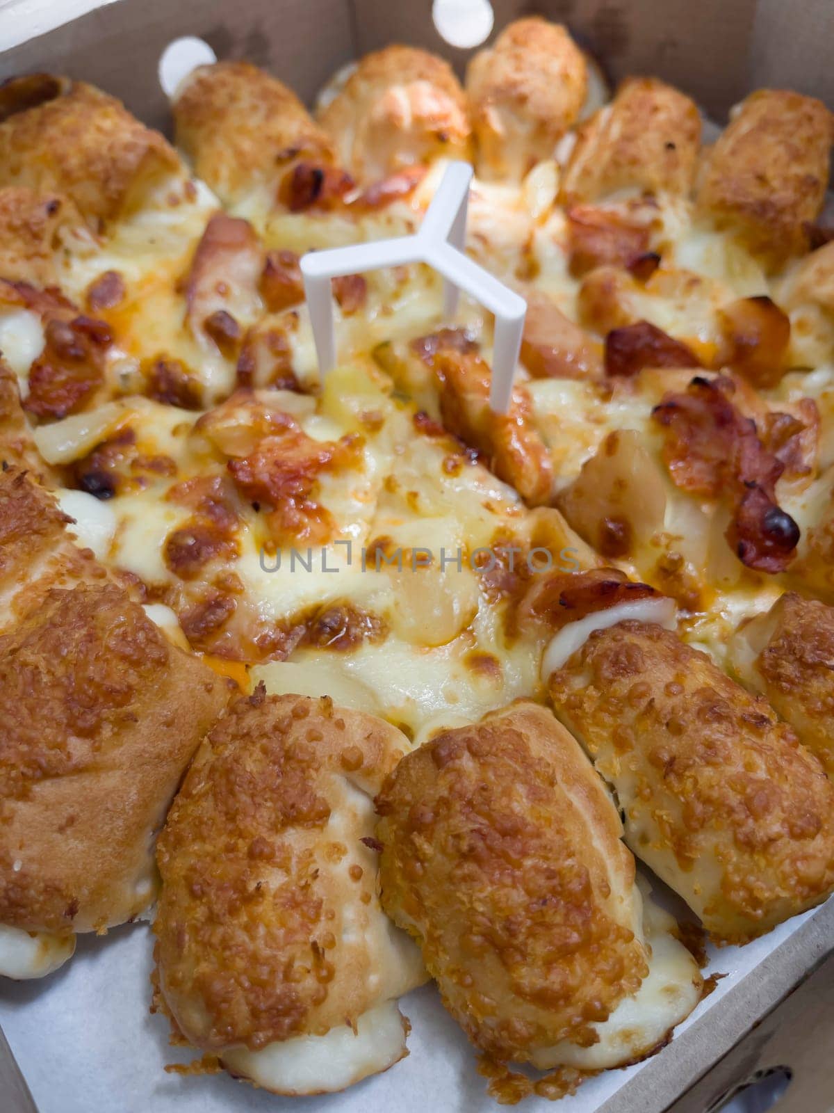 Freshly baked pizza delivery box, stock photo