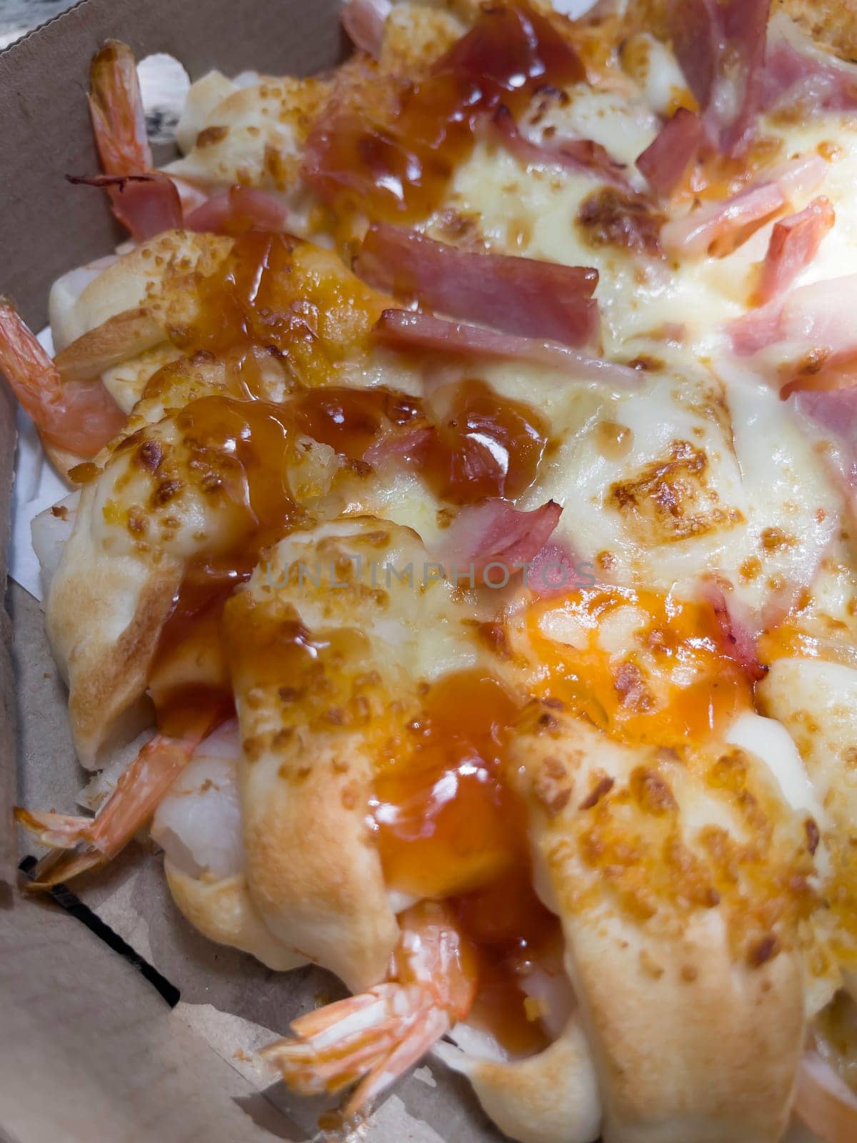 Freshly baked pizza delivery box, stock photo