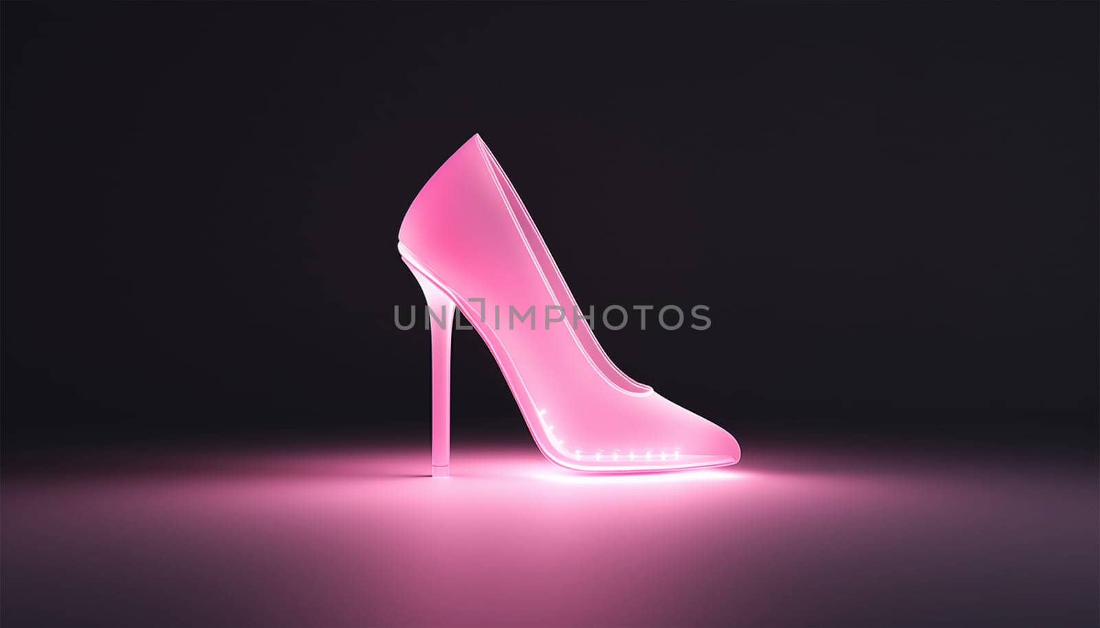 Vintage Glow with Pink High Heel Shoe, Shopping Concept. Boutique, Stripper, Black Friday Template. Shiny Neon Poster, Flyer, Banner, Invitation Card. 3d Illustration. Clipping Mask pastel pink color copy space Space for text