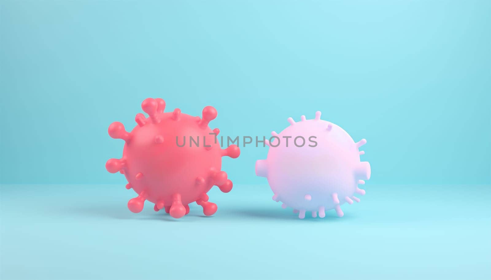Two cells 3D pastel background. The specific binding between two cells. Virus destruction concept. Bacteria germs Microorganism copy space space for text