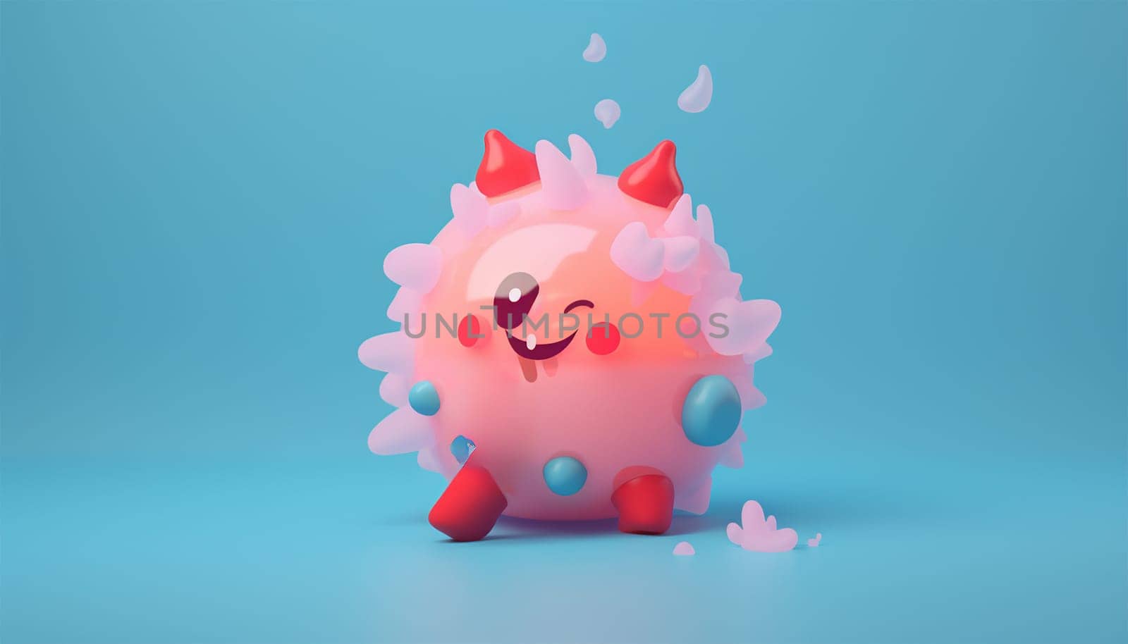 Cell 3D animation pastel colored. Virus disease. Abstract background virus. Set virus. Virus icon set. Infection flu, pneumonia. Bacteria, microbes fungi. Danger to a living organism. Viruses under the microscope. illustration Copy space Space for text