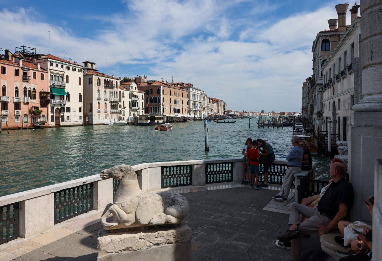 Venice, Italy - September 5, 2022: View of the Grand Canal from the terrace at the Peggy Guggenheim Collection in Venice