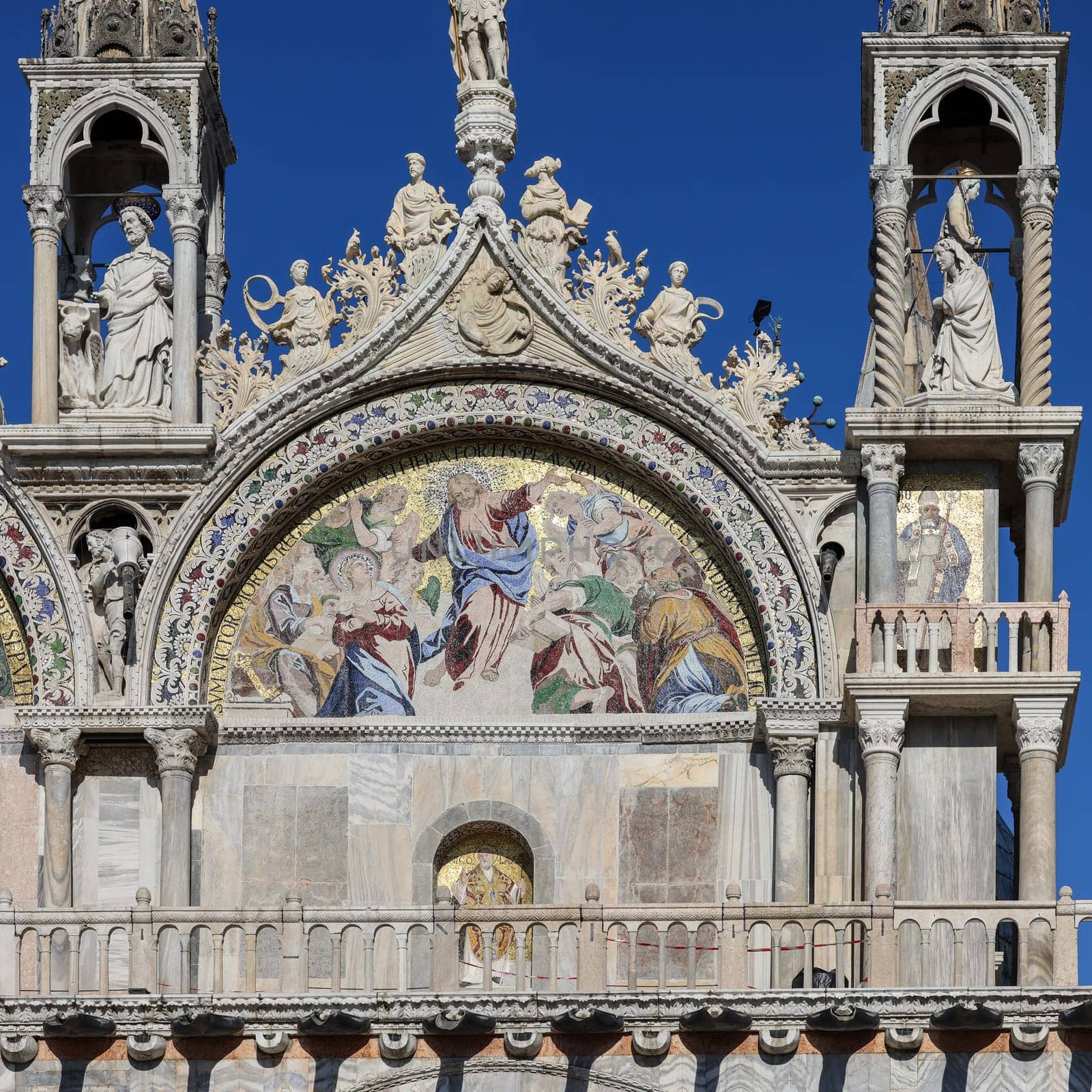 The basilica of St Mark in Venice. Italy. Mosaic from upper facade