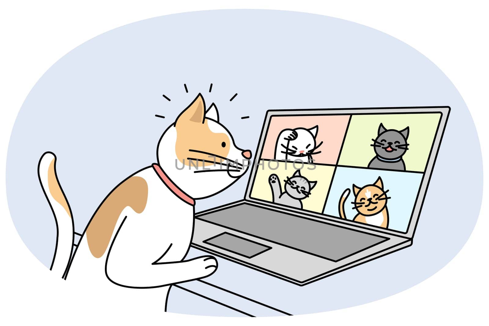 Cat talk on video call with pets by VECTORIUM
