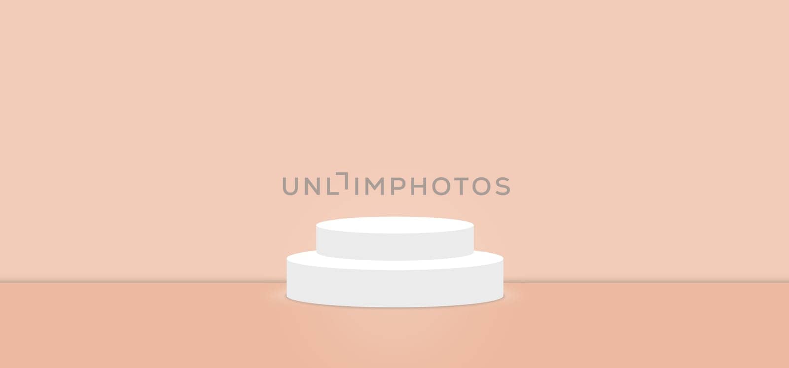 Creme de Peche color abstract with stage podium display platform, modern studio, wall scene fashion, stage podium scene with for Award Ceremony and colorful presentation simple art spotlight summer banner. 3D rendering.