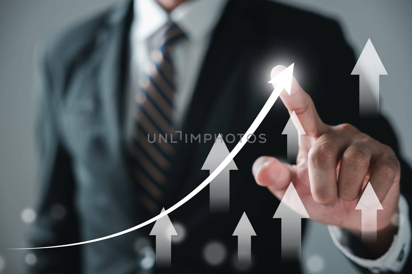 Through business analysis, financial investment, and tech concept, a journey unfolds from development to success and growing growth. Financial graph on virtual screen captures the narrative.