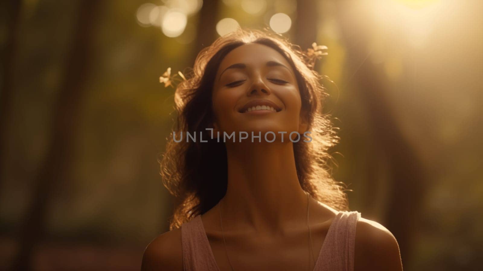 beautiful woman with smile during sunrise in beautiful nature. In the style of feminine empowerment