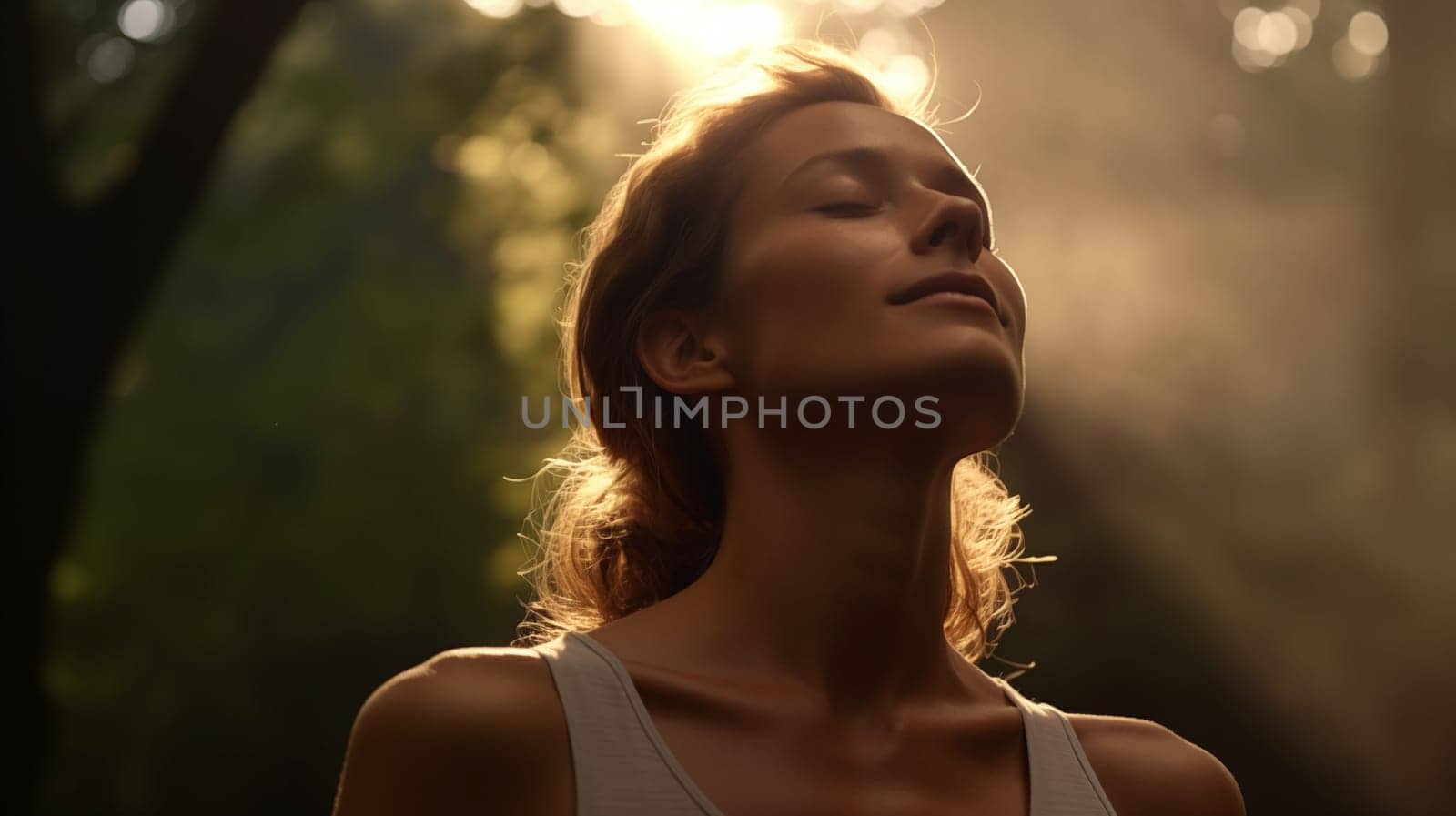 beautiful woman with smile during sunrise in beautiful nature. In the style of feminine empowerment