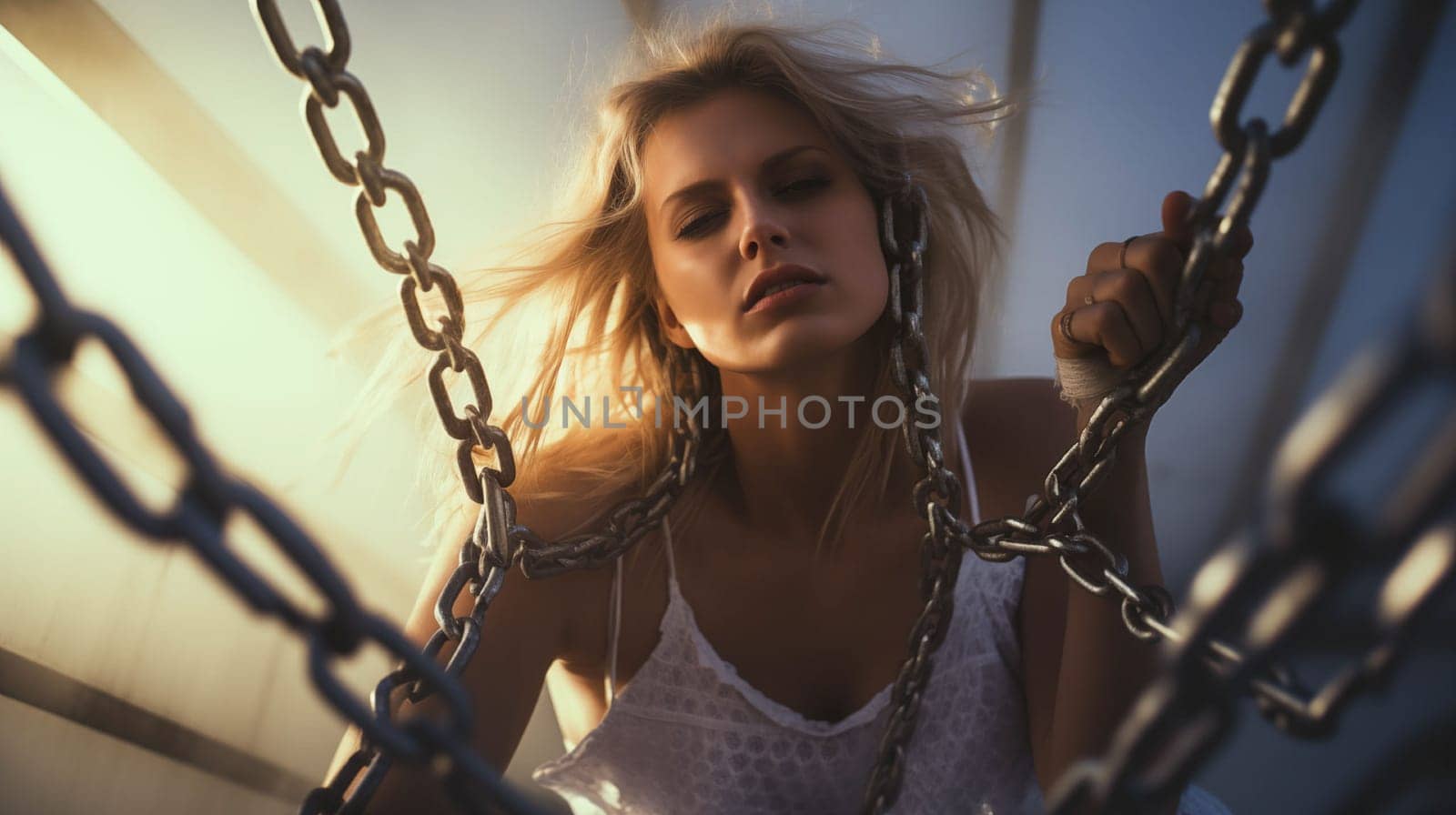Woman and chains. Free yourself.