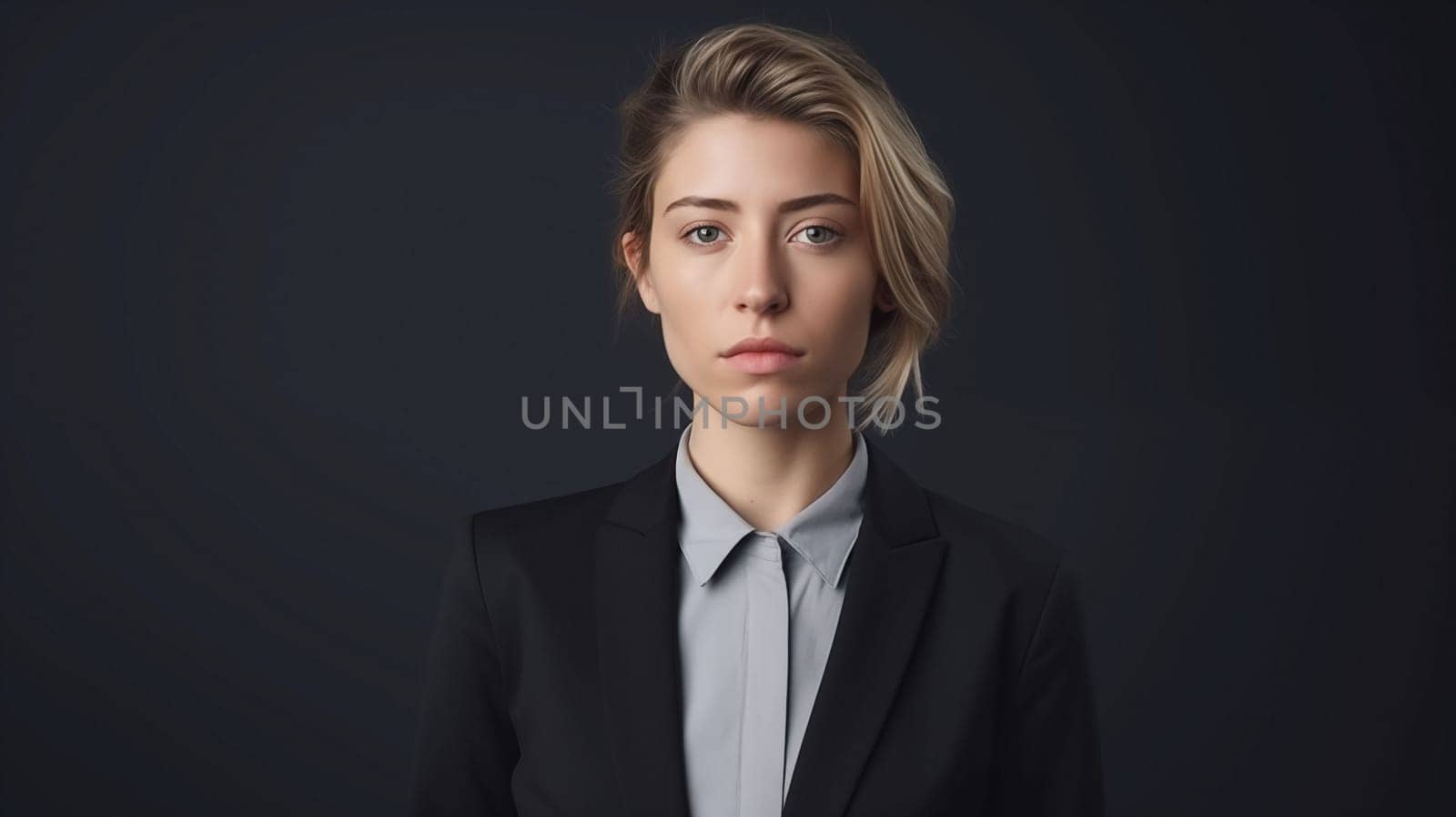 portrait of serious business woman wearing business suit and smiling