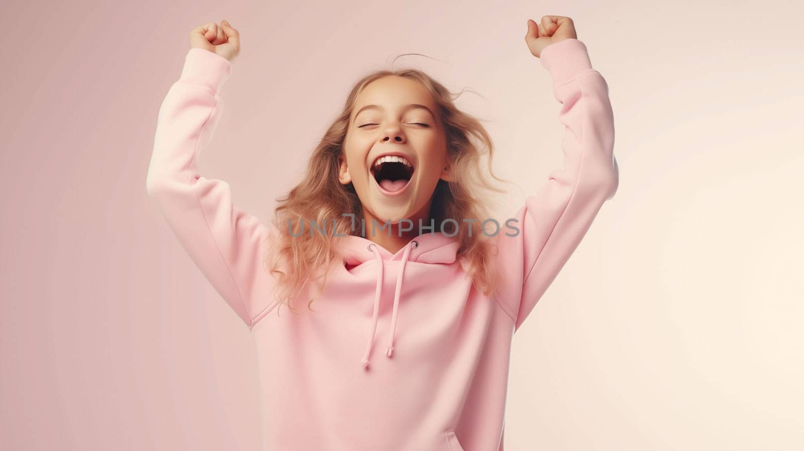 kids celebrating joy in pink, in the style of deconstructed tailoring, strong facial expression, vibrant colorist, smooth and shiny