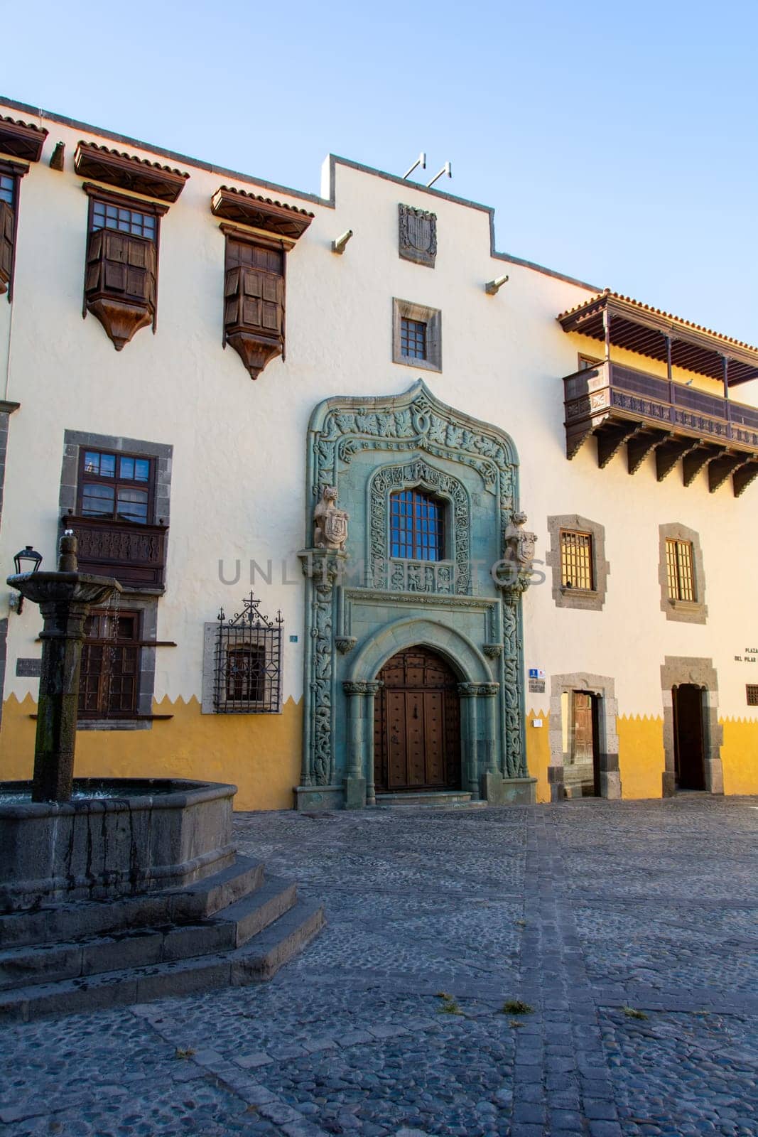 Columbus House (Casa de Colon) and water fountain,in the town of Las Palmas de Gran Canaria, Canary Islands, Spain