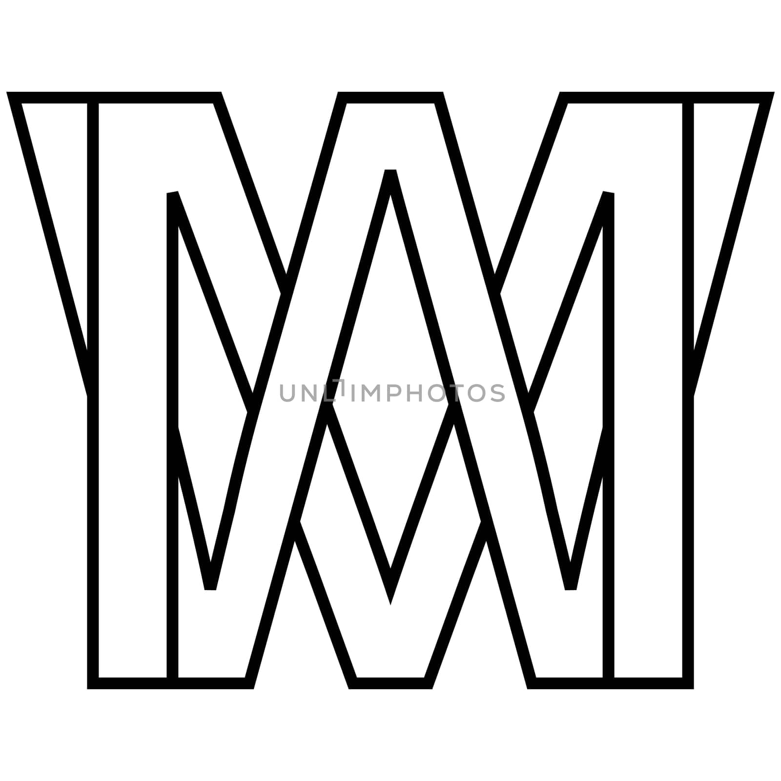 Logo sign mw wm, icon double letters logotype m w