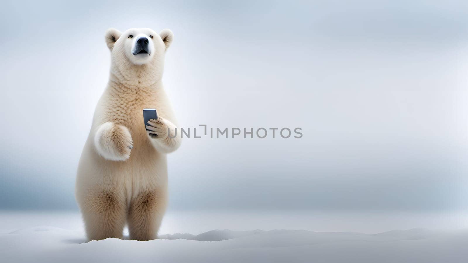 The animal holding cell phone and standing with nice view