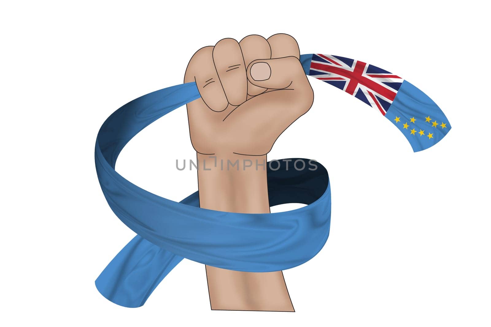 3D illustration. Hand holding flag of Tuvalu on a fabric ribbon background.