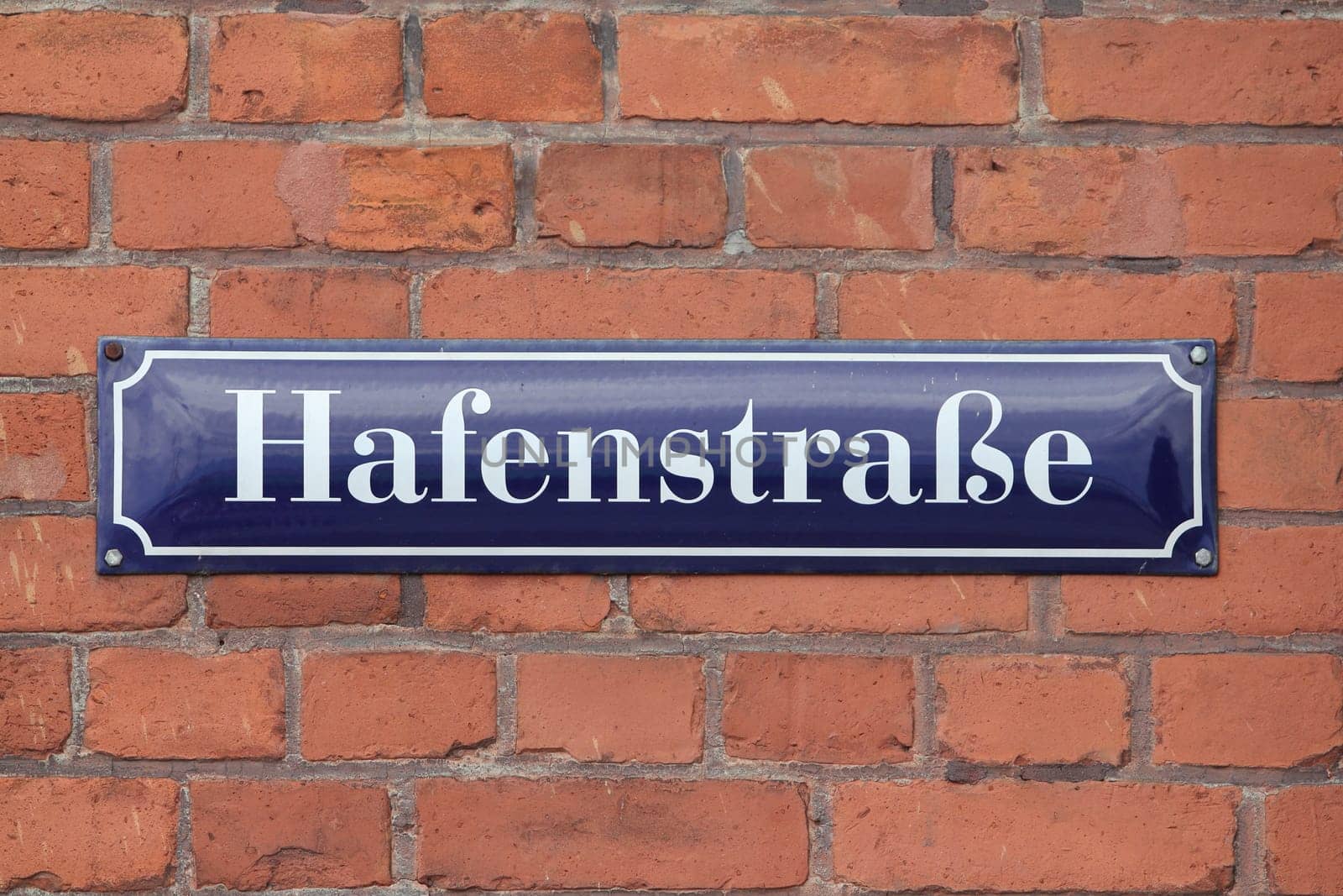 Street sign of the Hafenstrasse in Stralsund, Germany