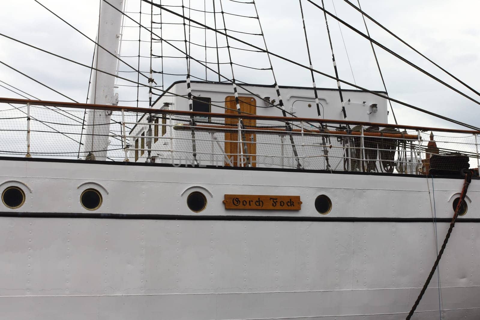 Stralsund, Germany – July 30, 2017 - Gorch Fock I  is a German three-mast barque, the first of a series built as school ships for the German Reichsmarine in 1933.