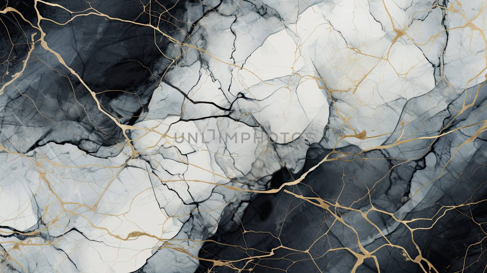 Abstract black white golden grunge marble texture background. Generative AI design