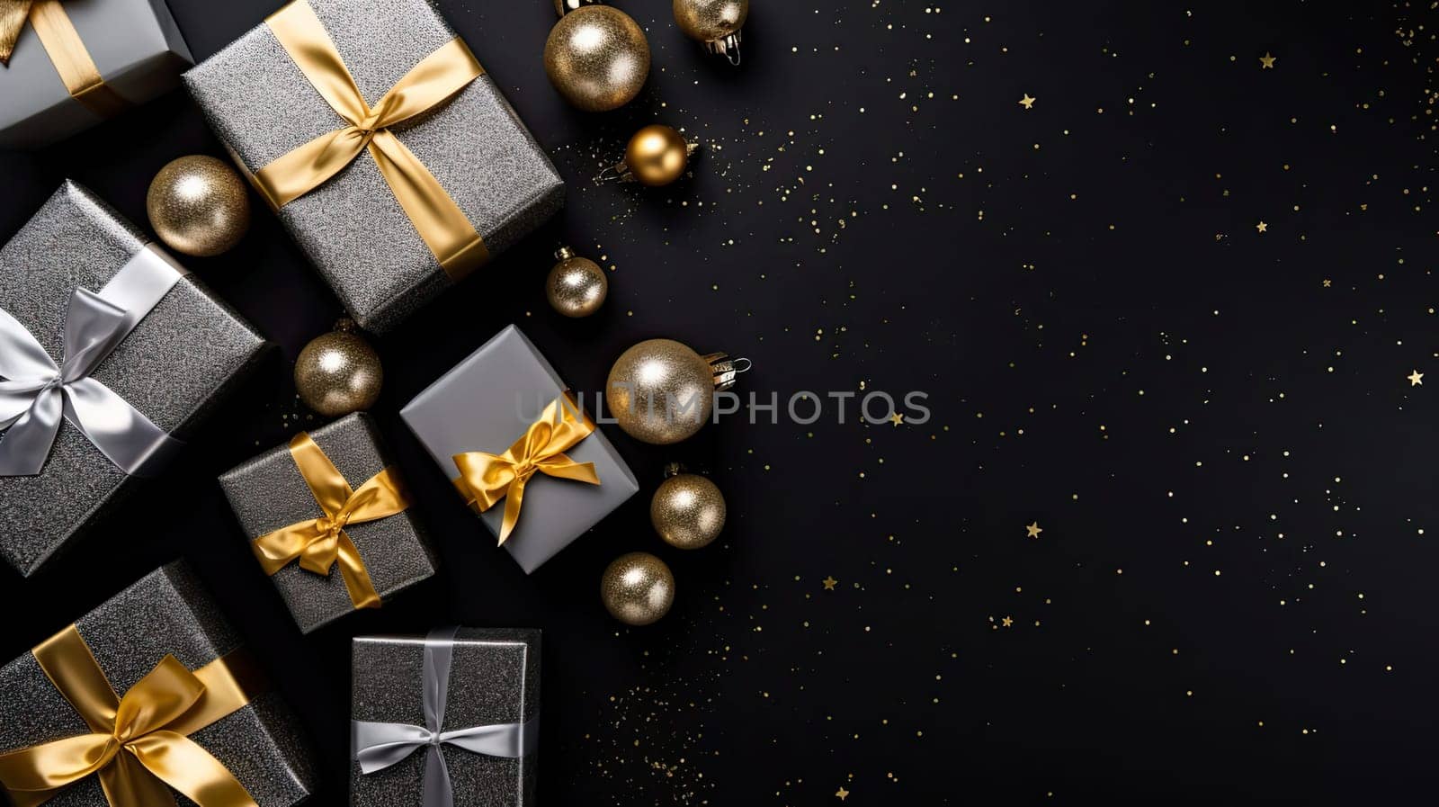 New Year and Christmas background with gift boxes. Generative AI design