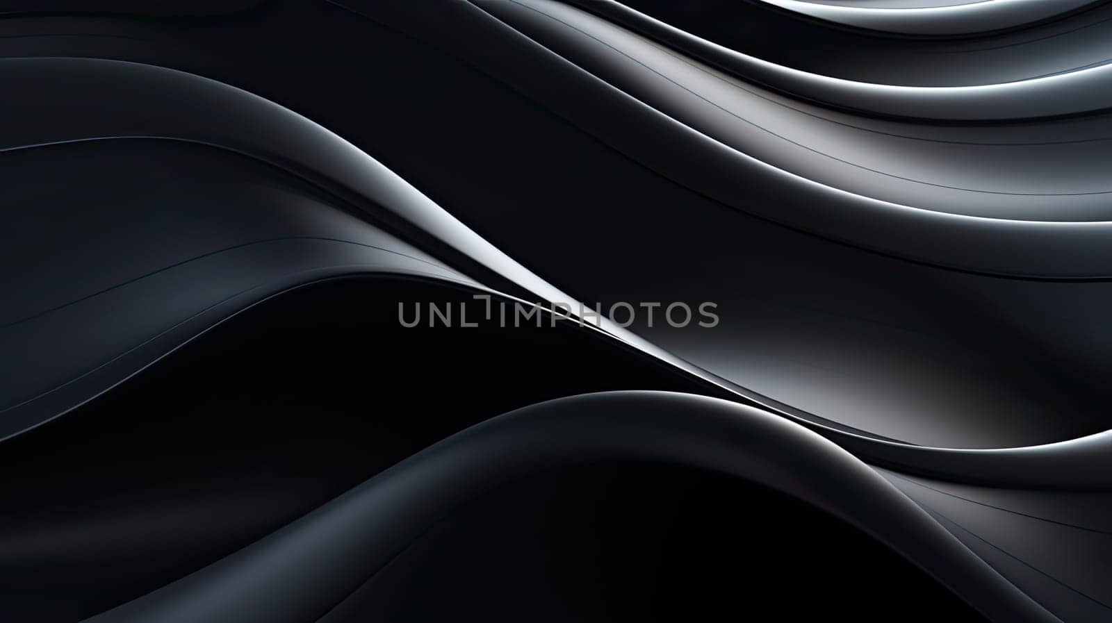 Black silk glossy waves abstract background. Generative AI design
