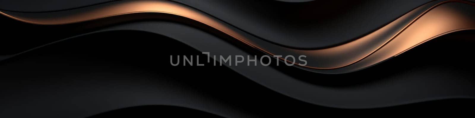 Bronze and black smooth liquid waves abstract background. Generative AI design